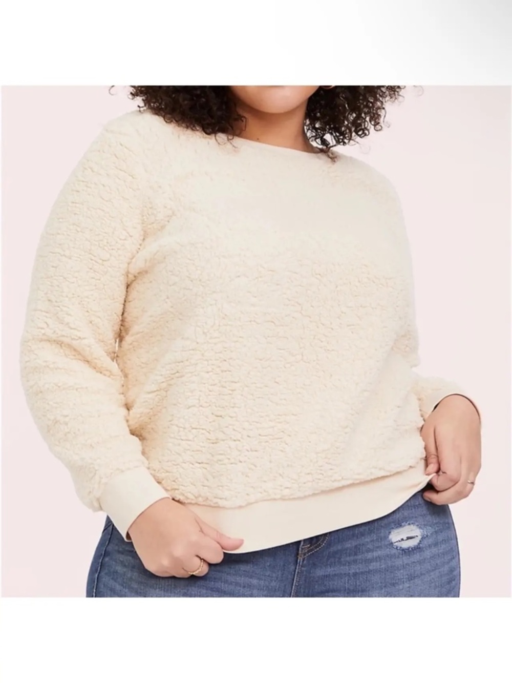 Torrid Ivory Faux Sherpa Teddy Sweatshirt Plus Size 1